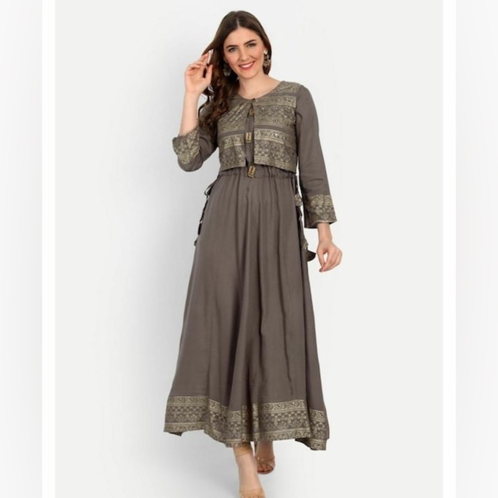 Happy Design Women Grey Printed Rayon Kurta